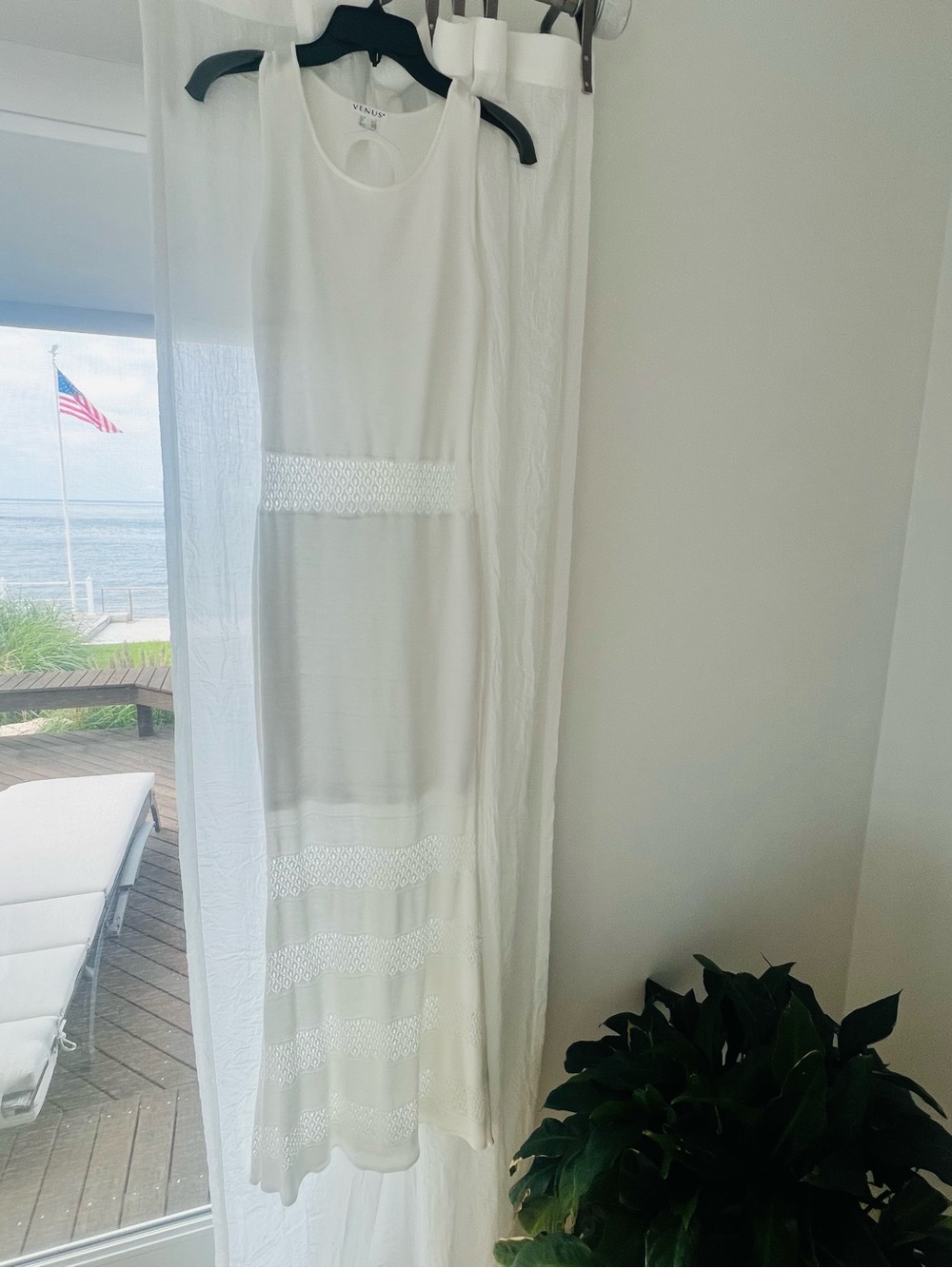 Stunning VENUS White Knit Sleeveless Maxi Dress with Lace Insets